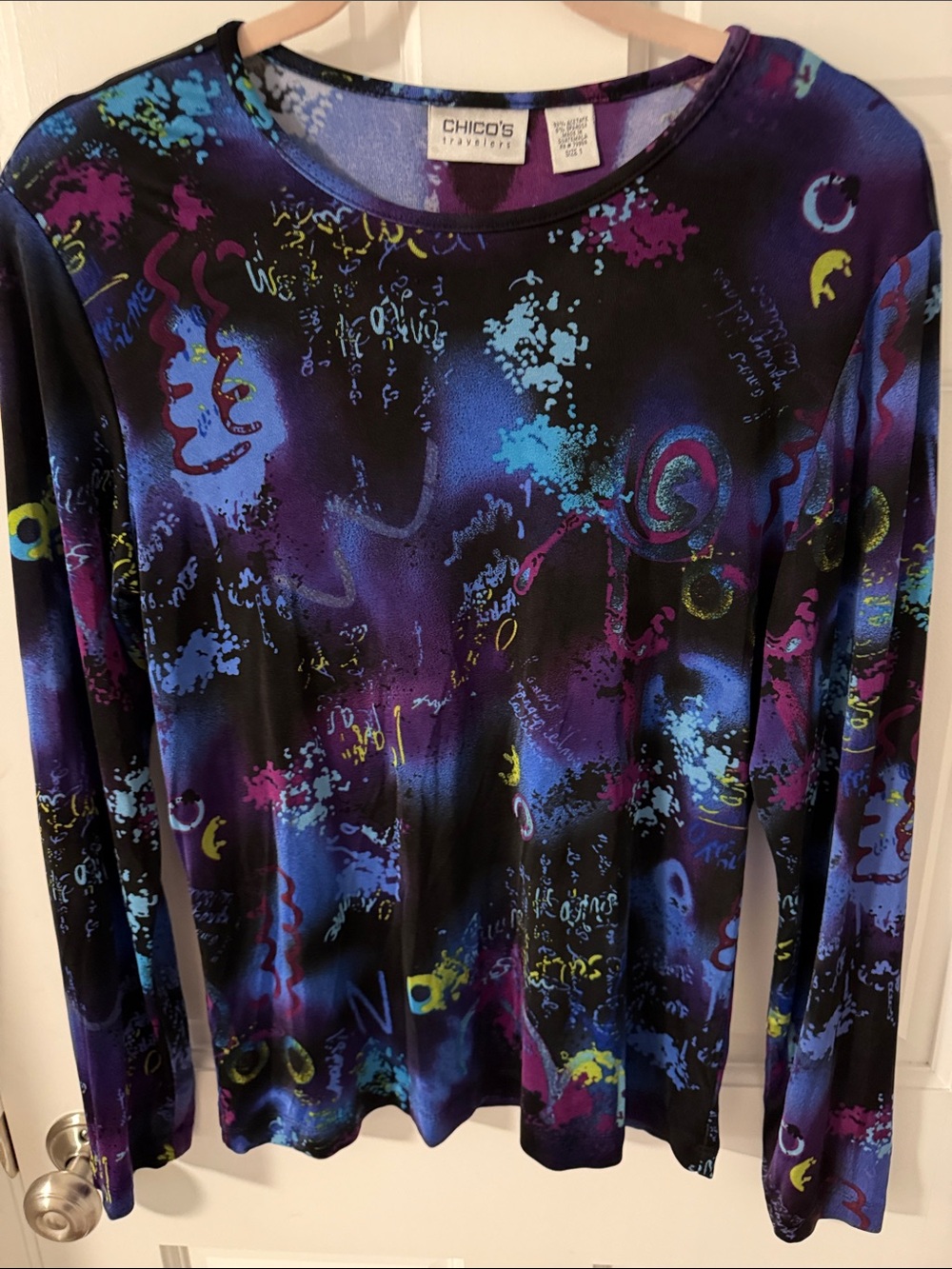 Chico's Travelers Abstract Graphic Print Long Sleeve Top Chico’s Size 1 US Med.